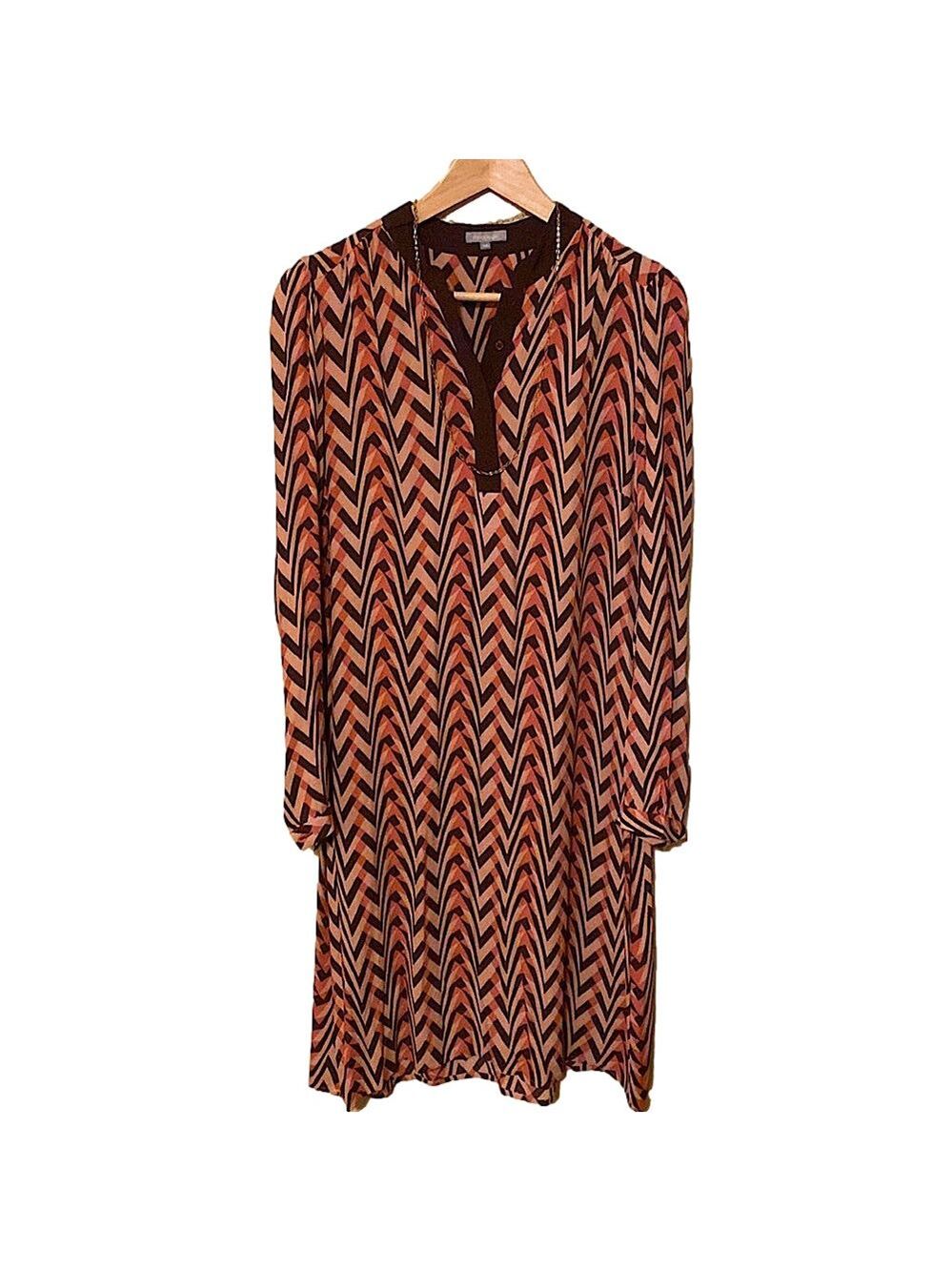 128. Maddison chevron print midi dress pink brown sz 38